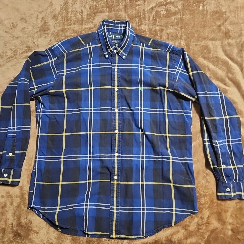 Polo Ralph Lauren Blaire Blue Plaid Long Sleeve Mens Button-Down Shirt Sz L